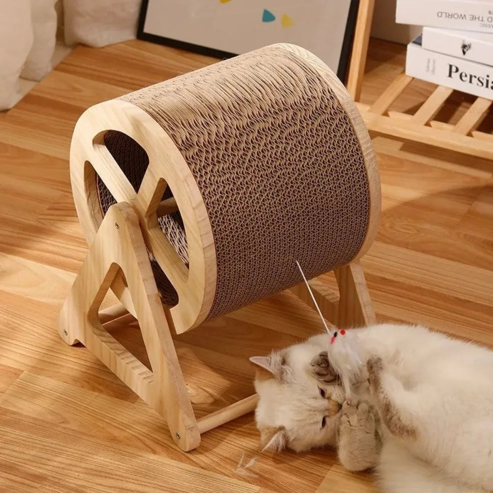 Masif Ahşap Kedi Koşu Bandı & Tırmanma Çarkı – Eğlenceli ve Sağlıklı Oyun Alanı 🐱🏃‍♂️