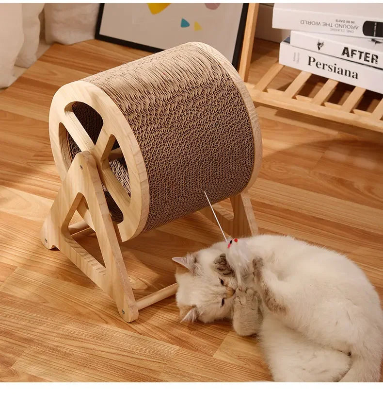 Masif Ahşap Kedi Koşu Bandı & Tırmanma Çarkı – Eğlenceli ve Sağlıklı Oyun Alanı 🐱🏃‍♂️