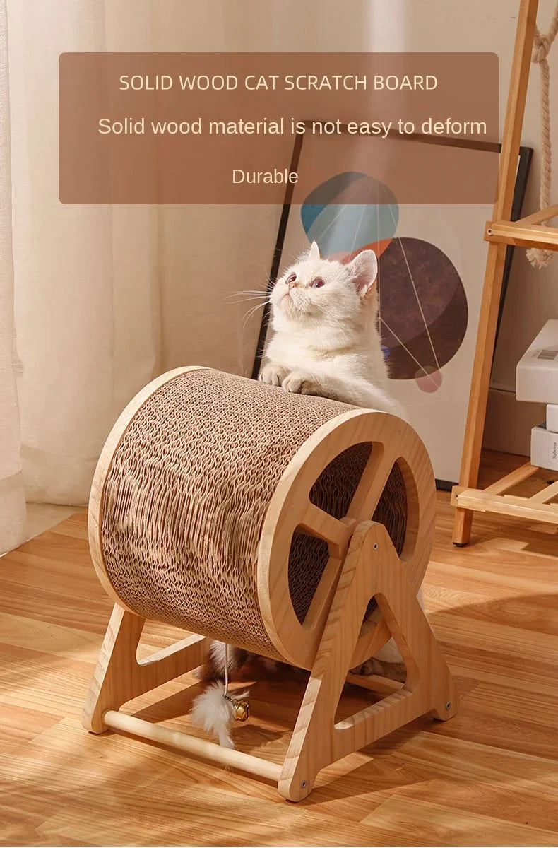Masif Ahşap Kedi Koşu Bandı & Tırmanma Çarkı – Eğlenceli ve Sağlıklı Oyun Alanı 🐱🏃‍♂️