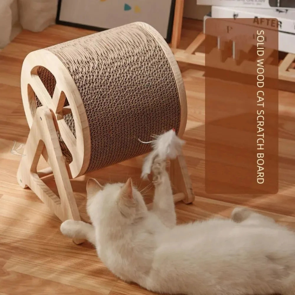 Masif Ahşap Kedi Koşu Bandı & Tırmanma Çarkı – Eğlenceli ve Sağlıklı Oyun Alanı 🐱🏃‍♂️
