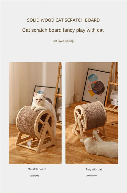Masif Ahşap Kedi Koşu Bandı & Tırmanma Çarkı – Eğlenceli ve Sağlıklı Oyun Alanı 🐱🏃‍♂️