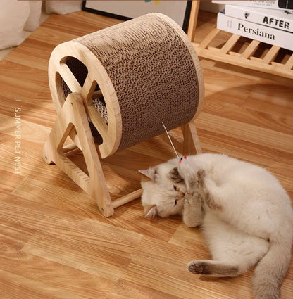 Masif Ahşap Kedi Koşu Bandı & Tırmanma Çarkı – Eğlenceli ve Sağlıklı Oyun Alanı 🐱🏃‍♂️