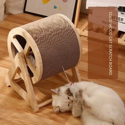 Masif Ahşap Kedi Koşu Bandı & Tırmanma Çarkı – Eğlenceli ve Sağlıklı Oyun Alanı 🐱🏃‍♂️