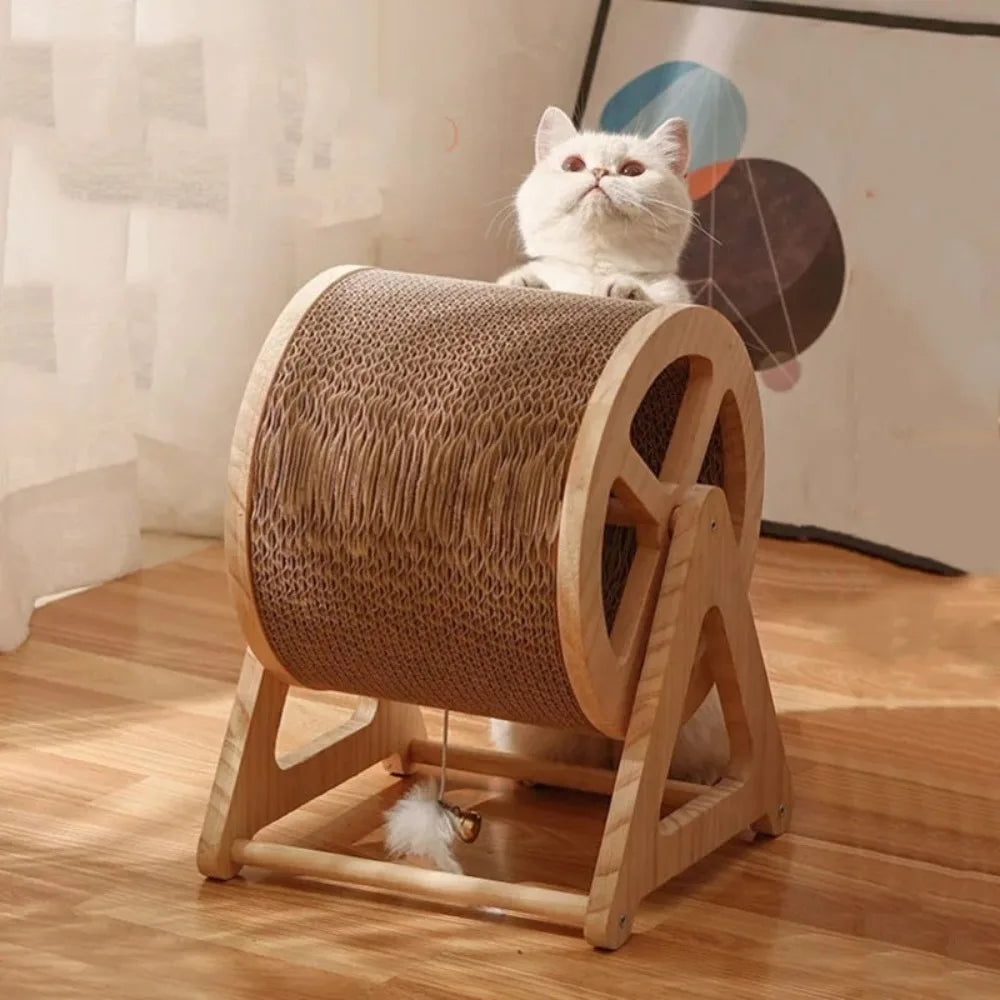 Masif Ahşap Kedi Koşu Bandı & Tırmanma Çarkı – Eğlenceli ve Sağlıklı Oyun Alanı 🐱🏃‍♂️