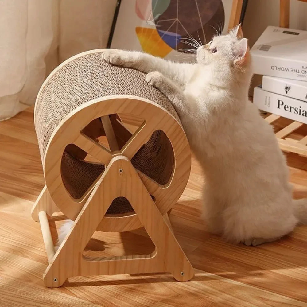 Masif Ahşap Kedi Koşu Bandı & Tırmanma Çarkı – Eğlenceli ve Sağlıklı Oyun Alanı 🐱🏃‍♂️