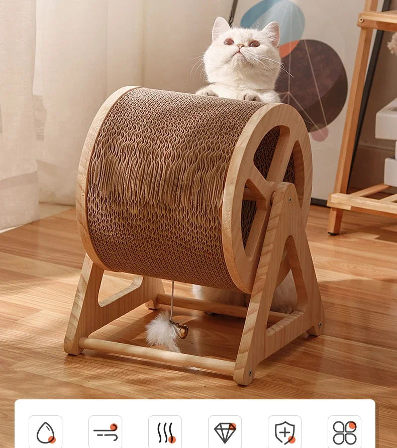 Masif Ahşap Kedi Koşu Bandı & Tırmanma Çarkı – Eğlenceli ve Sağlıklı Oyun Alanı 🐱🏃‍♂️