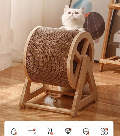 Masif Ahşap Kedi Koşu Bandı & Tırmanma Çarkı – Eğlenceli ve Sağlıklı Oyun Alanı 🐱🏃‍♂️