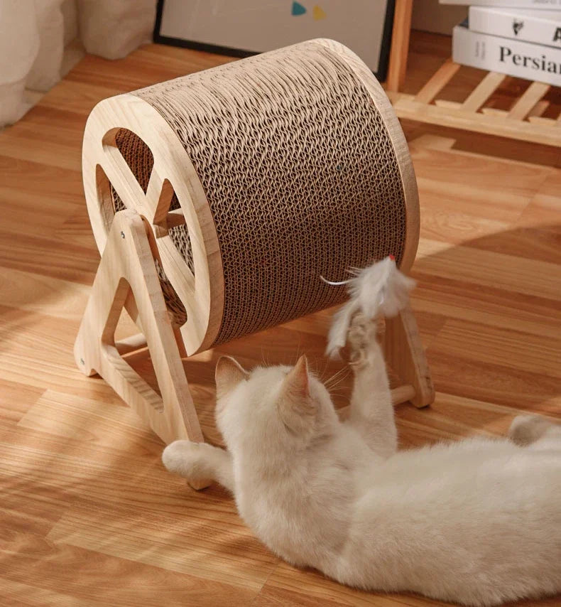 Masif Ahşap Kedi Koşu Bandı & Tırmanma Çarkı – Eğlenceli ve Sağlıklı Oyun Alanı 🐱🏃‍♂️