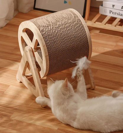 Masif Ahşap Kedi Koşu Bandı & Tırmanma Çarkı – Eğlenceli ve Sağlıklı Oyun Alanı 🐱🏃‍♂️